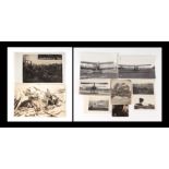 A group of WWI black & white photographs featuring a Fokker triplane, S.E.5, DHIV, crashed etc, some