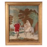 An 18th / 19th century woolwork depicting Mary and Joseph with the Baby Jesus, framed & glazed, 38