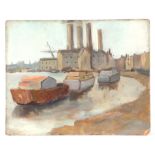 20th century school - Industrial River Scene with Factory in the Background - oil on board,