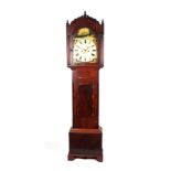 A longcase clock, the 30cm painted square arch dial with Roman numerals, subsidiary seconds dial