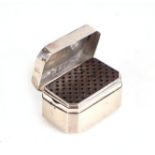 A George IV silver nutmeg grater of rectangular form with canted corners, Birmingham 1823, 29g.