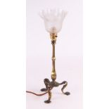 An Arts and Crafts brass Pullman lamp, 40cm high.