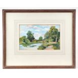 Bernard Davis (1884-1965) - River Scene - signed lower left, gouache, framed & glazed, 23 by 14cms.