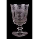 An early 19th century Sunderland Bridge glass rummer, the bucket shaped bowl engraved with the title