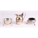 A silver milk jug; together with a Victorian silver salt; and a silver bowl, various dates and