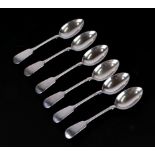 A set of six late Victorian silver fiddle pattern dessert spoons, Sheffield 1869, 273g.