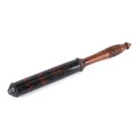 A Victorian turned mahogany and painted truncheon ' V.R. 408 S' 39cm long