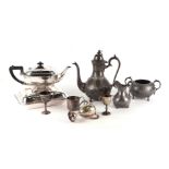 A quantity of silver plate to include teapot, entre dish and flatware; together with a three piece