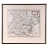 Morden (Robert) - a hand coloured map of Essex, framed & glazed, 42 by 36cms.