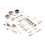 A quantity of silver teaspoons, coffee spoons, napkin rings and other items, 331g.