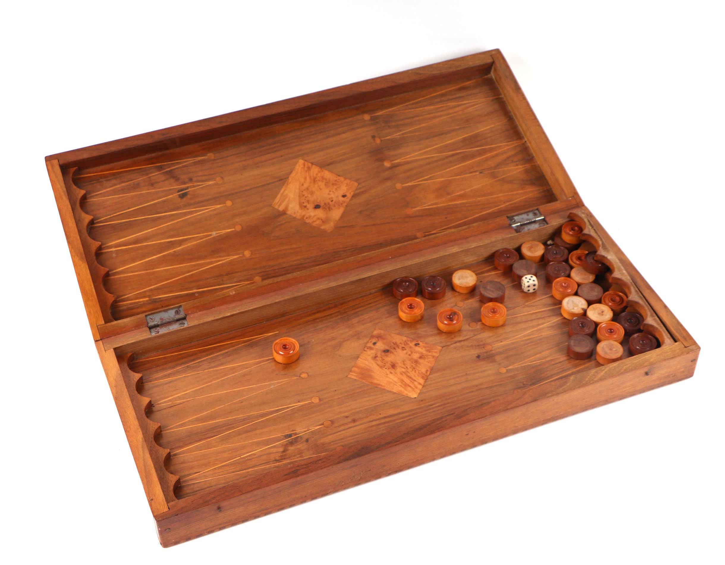 A specimen wood backgammon, chess and other games board, 55cms wide. - Image 2 of 2