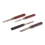 Two 19th century Army Campaign travelling knife & fork sets with teak handles and interlocking
