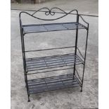 A three-fold metal wirework shelving unit, 70cms wide.