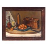 Early 20th century school - Still Life of Fruit and Vases on a Table - indistinctly signed '