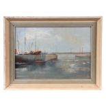 S R Michalski (20th century school) - Evening in Lowestoft Harbour - signed & dated 1974 lower