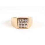 A 9ct gold and diamond gentleman's signet ring, approx UK size 'N', 4g.