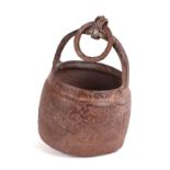 A 19th century blacksmith made iron cauldron or well bucket, approximately 33cm high.