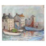 20th century school - Harbour Scene - oil on canvas, unframed, 61 by 51cms.