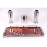 An Art Deco twin-handled rectangular tray, 62cm wide; together with a pair of Art Deco chrome plated