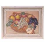 Modern British - Still Life of Fruit in a Basket - oil on board, framed, 34 by 24cms.