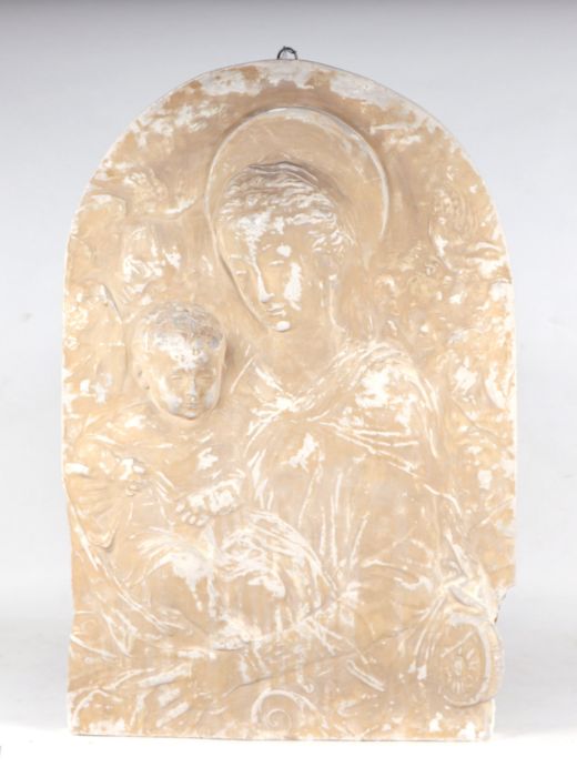 A plaster cast plaque depicting the Madonna and Child, 56cm wide. - Image 2 of 6