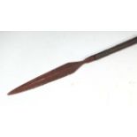 An African Congo spear with steel tip, bronze mounts and ferrule, with original Hardwood shaft,