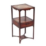 A Georgian mahogany wash stand with single drawer, on square chamfered legs, 36cms wide.