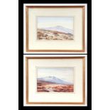 A Jukes-Browne - a pair of highland moorland scenes, watercolour, framed & glazed, each 24 by