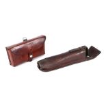 Swiss Army leather ammunition pouch or cartridge case 21.5cms (8.5ins) wide, stamped to the reverse: