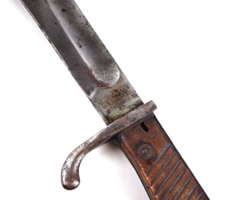 An M1898/05 Imperial German Butcher bayonet in its steel scabbard. Marked to the ricasso and near - Image 3 of 4