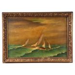 19th century school - A Schooner in Rough Seas - oil on board, framed, indistinct description and