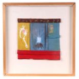 20th century school - mixed media study painted on wood, framed & glazed, overall 49 by 51cms.