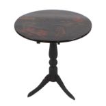 A chinoiserie lacquer occasional table on turned column and tripod base, 60cms diameter.