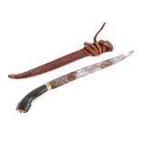 A South American machete with hardwood handle and leather scabbard, 64cm long.