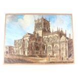 19th century naive British school - Sherborne Abbey - oil on canvas, 52 by 39cms, unframed.