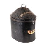 A large Military hat tin box stenciled on the lid COL.N.McCALLUM.and faintly on the side: GHQ. M.E.