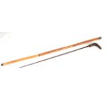 A bamboo shafted Sword stick with square tapering blade and horn handle. Blade length 57cms (22.