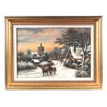 G Smith - Snowy Scene with Horses in the Foreground and a Church in the Background - signed &