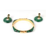 A silver gilt and malachite bangle together with matching earrings