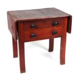 A 19th century stained mahogany dairy table, the rectangular top with drop flaps above two drawers