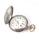 A 19th century continental niello silver full hunter pocket watch, the white enamel dial with