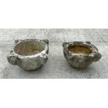 A marble mortar, 30cms diameter; together with a reconstituted stone mortar, 33cms wide (2).