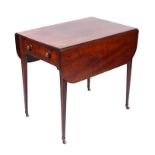 A Victorian mahogany Pembroke table with one real and once faux drawer, on square tapering legs