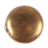 An 18th century oval brass tobacco box finely engraved with a verse -Thomas Bowen 'Look Well About