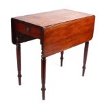 A Victorian mahogany Pembroke table with single end drawer, on turned tapering legs, 76cm wide.