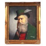 Pellam (continental school) - Portrait of a Tyrolean Gentleman Smoking a Pipe -signed lower right,