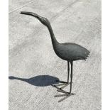 A Japanese style bronze heron / crane, 85cm high,