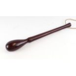 A possibly 19th century hardwood bosons cosh or rigging belaying pin, 43cm long.