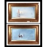 Joshua King - a pair of misty seascapes, signed lower right, oil on board, framed & glazed, 59 by