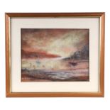 Valerie Toms (modern British) - Sunset - signed lower left, pastel, framed & glazed, 23 by 18cms.